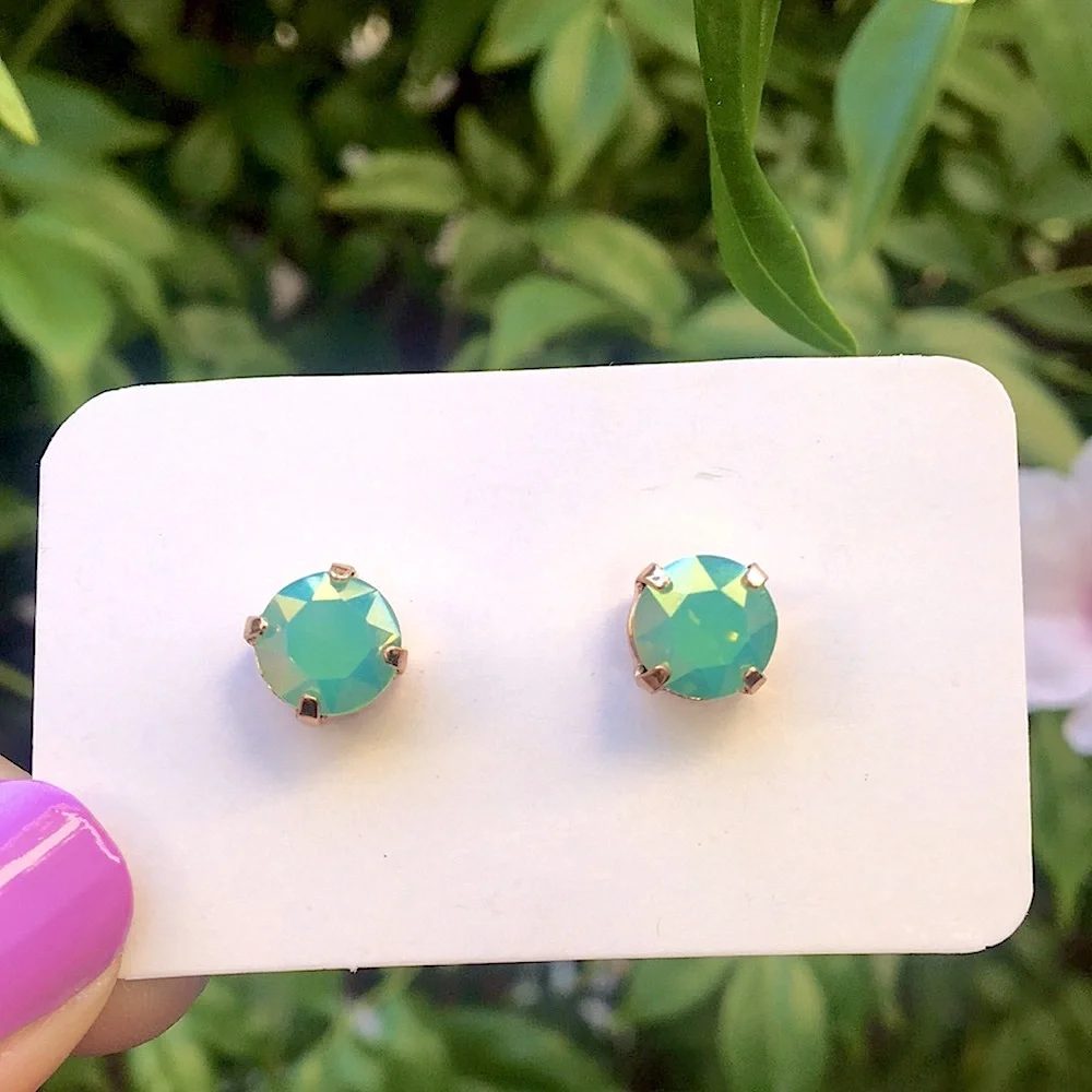 Pacific Green Opal Aurora Borealis Crystal Stud Earrings